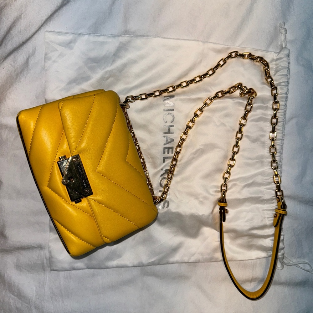 Michael Kors Yellow Crossbody Bag with Gold Chain